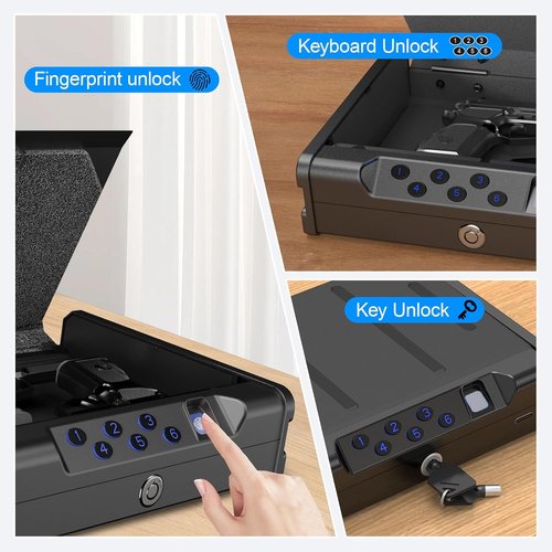 **Biometric Gun Safe by [Brand Name] - Quick-Access Handgun Safe with Fingerprint & Digital Keypad | Fits 2 Pistols, Heavy-Duty Steel for Home & Car**