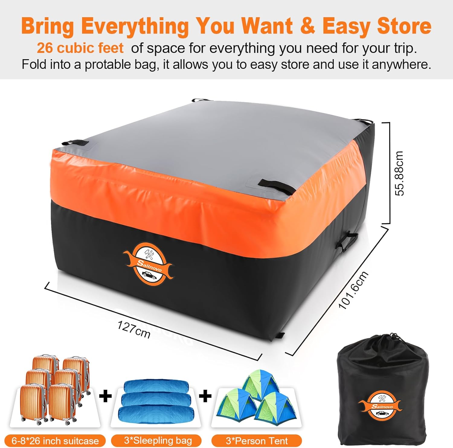 Sailnovo Waterproof Truck Bed Cargo Bag - 26 Cubic Ft Heavy Duty PVC with 6 Stretch Cords | Fits Any Truck Size
