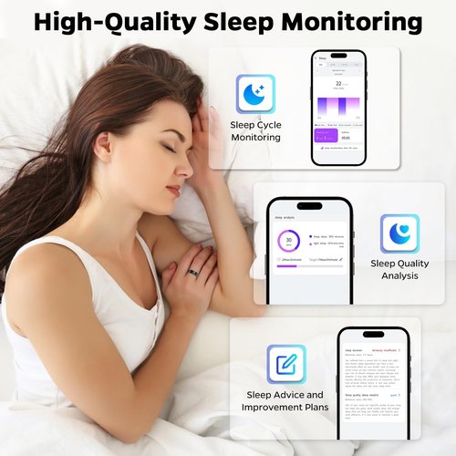 Emerhome Ultra-Thin Smart Ring for Women Men,Sleep Tracker Ring with Heart Rate, Waterproof Fitness Ring for Activity Monitoring/Steps/Calories,No Subscription Fee,for iSO & Android (Black,8#)