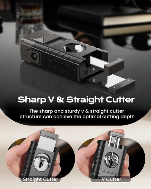 6-in-1 Torch Lighter, Torch Lighters with V & Straight Cutter, Windproof Triple Flame, Punch, Holder, and Draw Enhancer Tool, Butane Refillable Lighters, All-in-one Lighter Gifts for Men for Candles