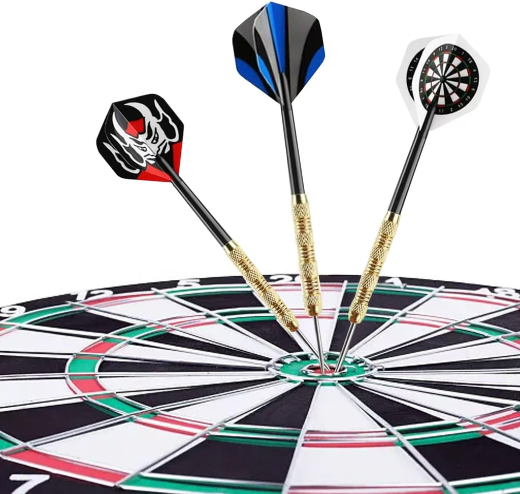 Steel Tip Darts - 18 Pack Professional Metal Dart Set with 24 Unique Flights for Dart Boards