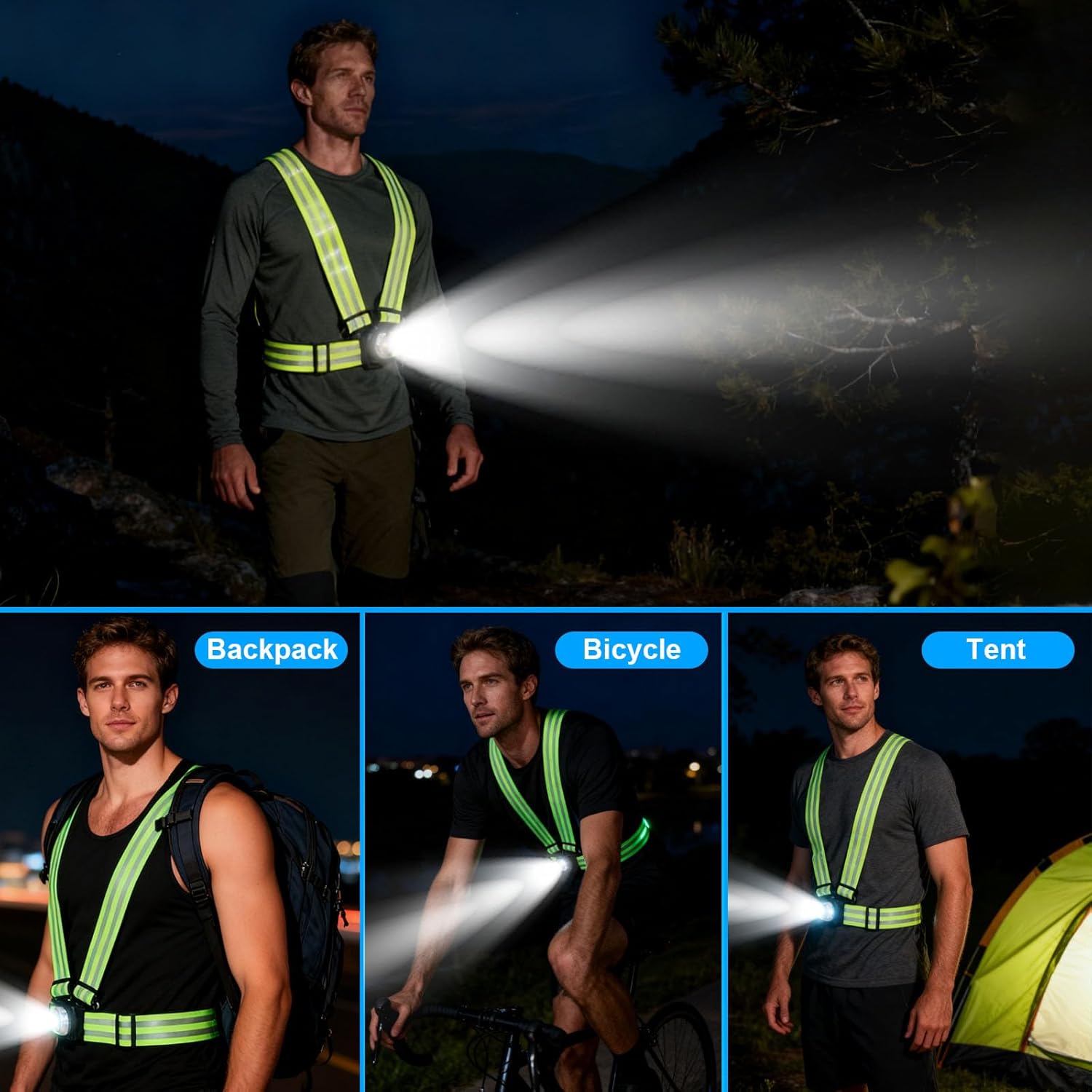 Skiennix Running Lights - Adjustable Reflective LED Chest Light for Night Safety | IPX4 Waterproof Gear