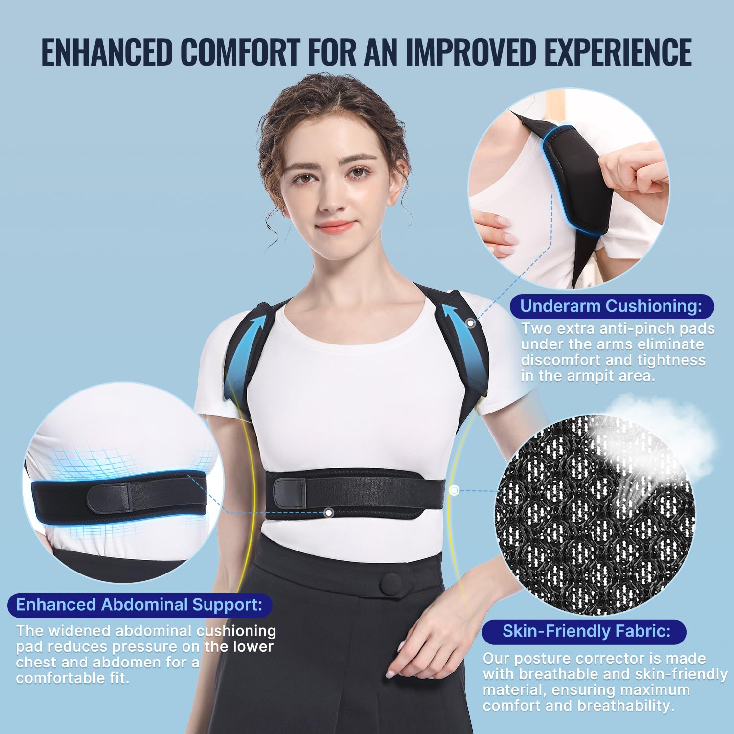 Skiennix Posture Corrector Upper Back Brace - Adjustable Pain Relief for Men & Women | Invisible Under Clothes (Medium/Large 39"-49")