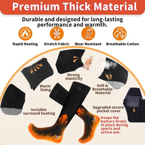 Heated Socks for Men Women, Upgraded 7000mAh Rechargeable Battery Heated Socks, Warmth Up to 12 Hours, 4 Heating Settings, Washable Thermal Electric Heating Socks (Black & Gray, Unisex-Adult)