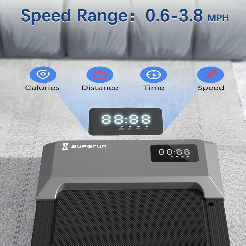 Superun 2 in 1 Walking Pad - Portable Under Desk Treadmill with 300lbs Capacity & LED Display for Home/Office
