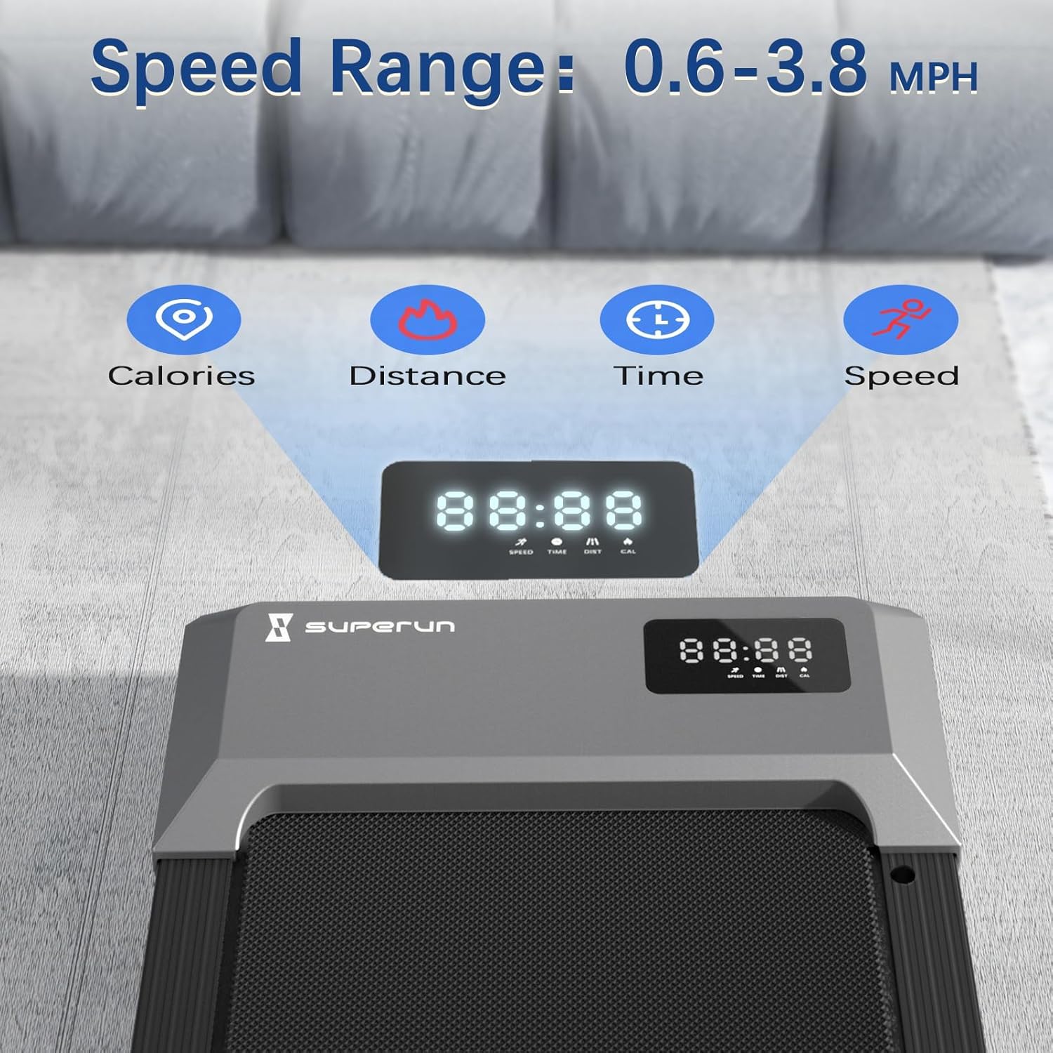 Superun 2 in 1 Walking Pad - Portable Under Desk Treadmill with 300lbs Capacity & LED Display for Home/Office