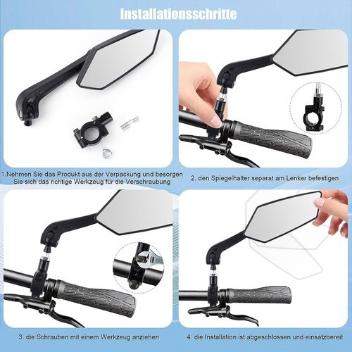 Takelablaze Handlebar Bike Mirror Universal Bicycle Rearview Mirror Safe Cycling Rearview Mirrors Compatible with Mountain/Road Bikes E-bikes, 1Pair