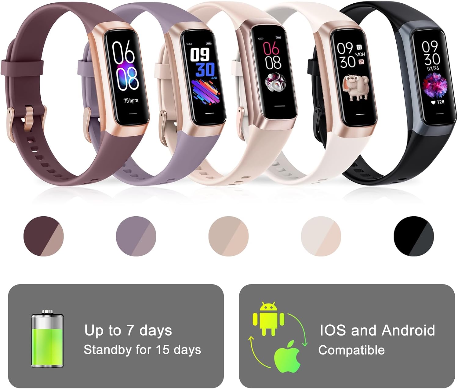 Skiennix Fitness Tracker - 24/7 Heart Rate Monitor & Sleep Tracking | 1.1" AMOLED Touch Screen
