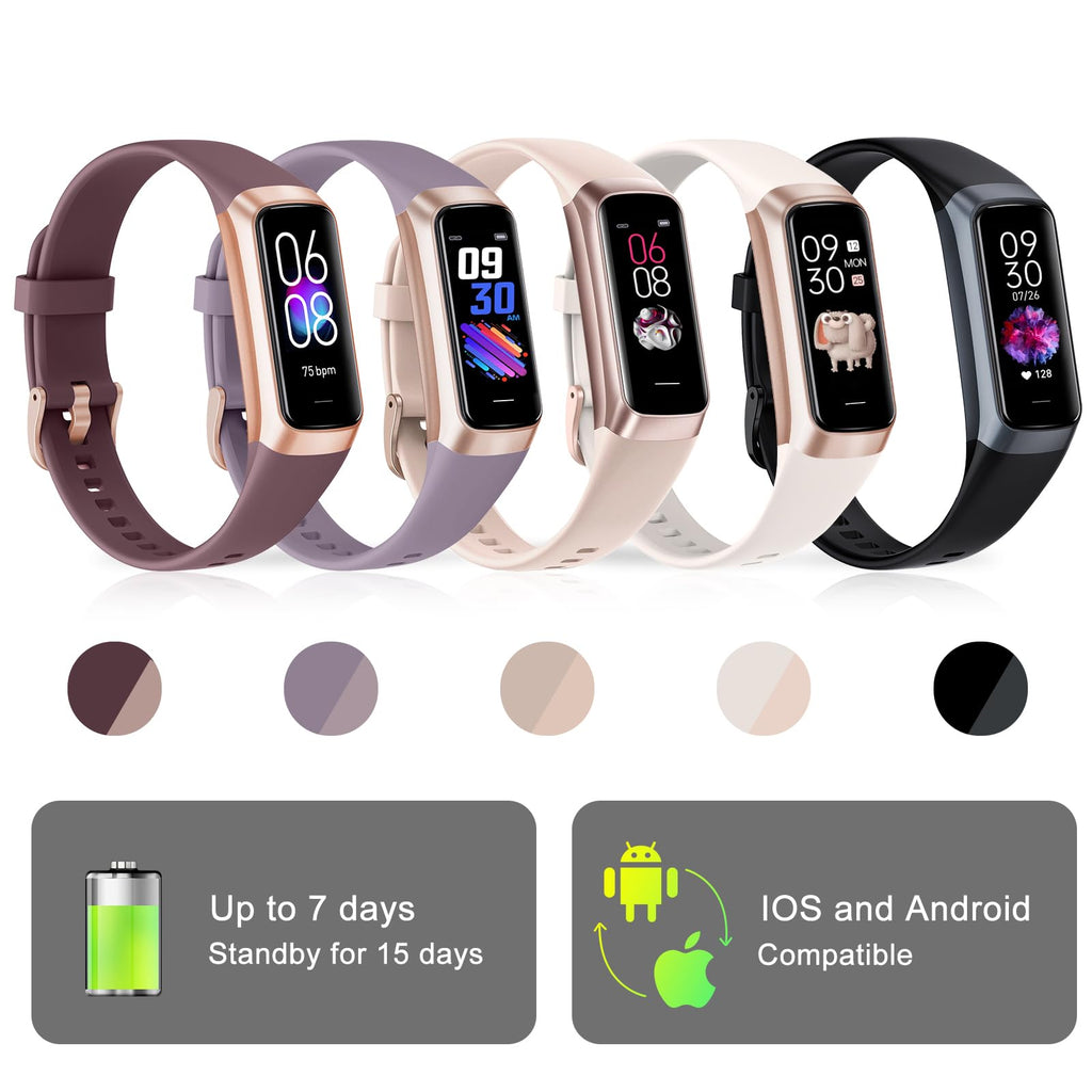 Bakoor Fitness Tracker with 24/7 Heart Rate Blood Oxygen Sleep Monitor, 1.10" AMOLED Touch Screen Step Trackers Watch, IP68 Waterproof Step Counter Pedometer for Women Men
