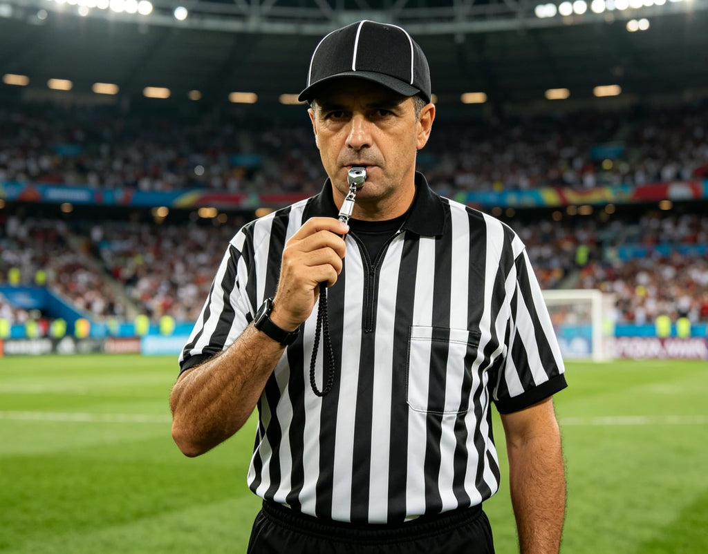 Geyoga 4 Pcs Referee Shirt Soccer Jersey for World Soccer Official Referee Costume Set Football Jersey Hat Whistle Lanyard(L)