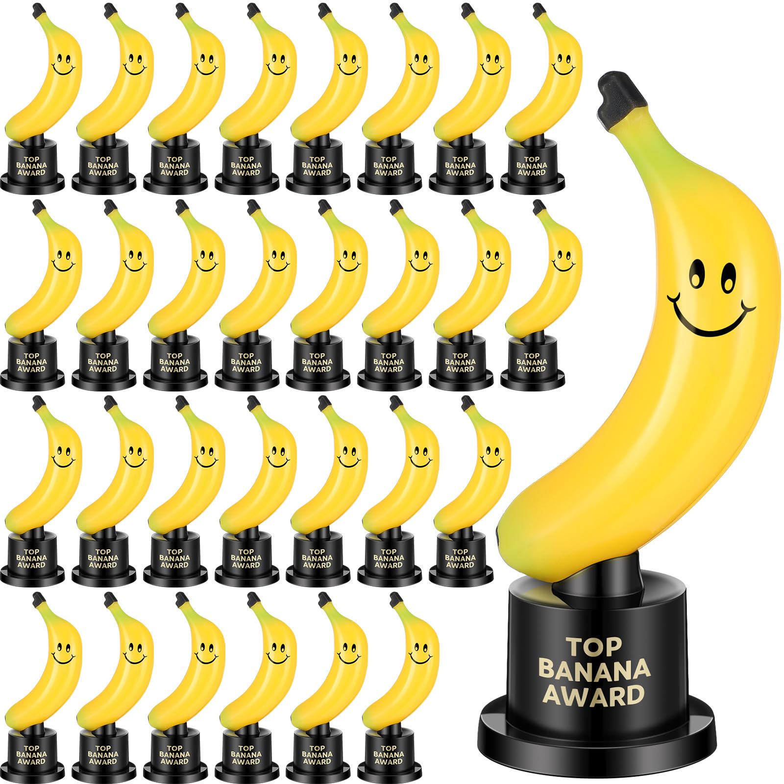 Tondiamo 12 Pcs Top Banana Award Trophy Plastic Cute Fun Award Trophy Smiling Yellow Banana on Black Stand Funny Trophies Gifts