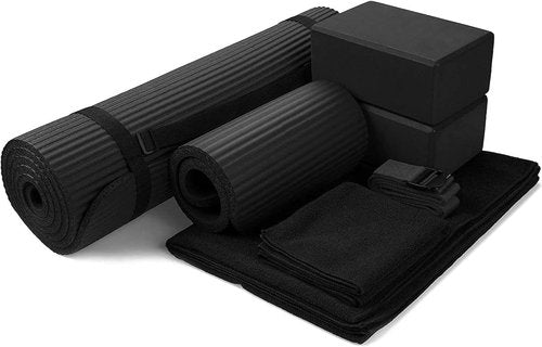 BalanceFrom 7-Piece Yoga Set - Extra Thick 71x24x0.5 Inch Mat with Carrying Sling, Blocks & Towels