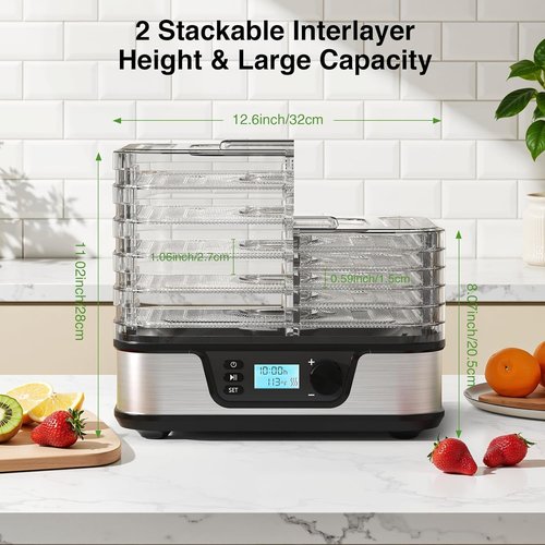 Electactic Food Dehydrator - 5 BPA-Free Stainless Steel Trays | Adjustable Temp & 72H Timer for Jerky, Fruits, Veggies