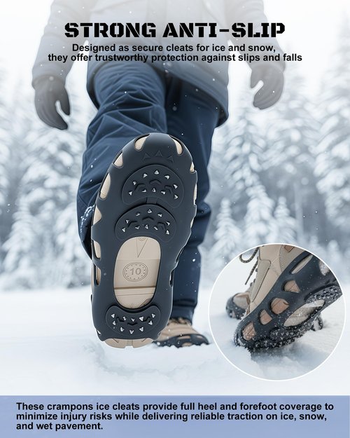 Ice Cleats for Shoes and Boots, Non-Slip Gripper for Shoes, Ice Traction Cleats with 30 Steel Studs Crampon for Walking On Snow and Ice, Shoe Grips for Ice Fishing, Hiking, Snow Shoveling