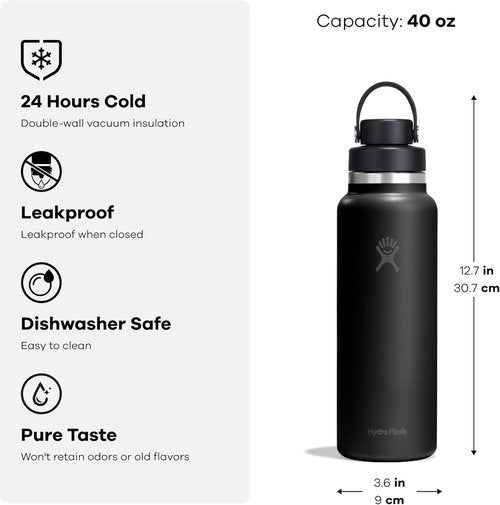 Hydro Flask Water Bottle - Insulated Stainless Steel - 40 Oz Mermaid Green with Flex Chug Lid