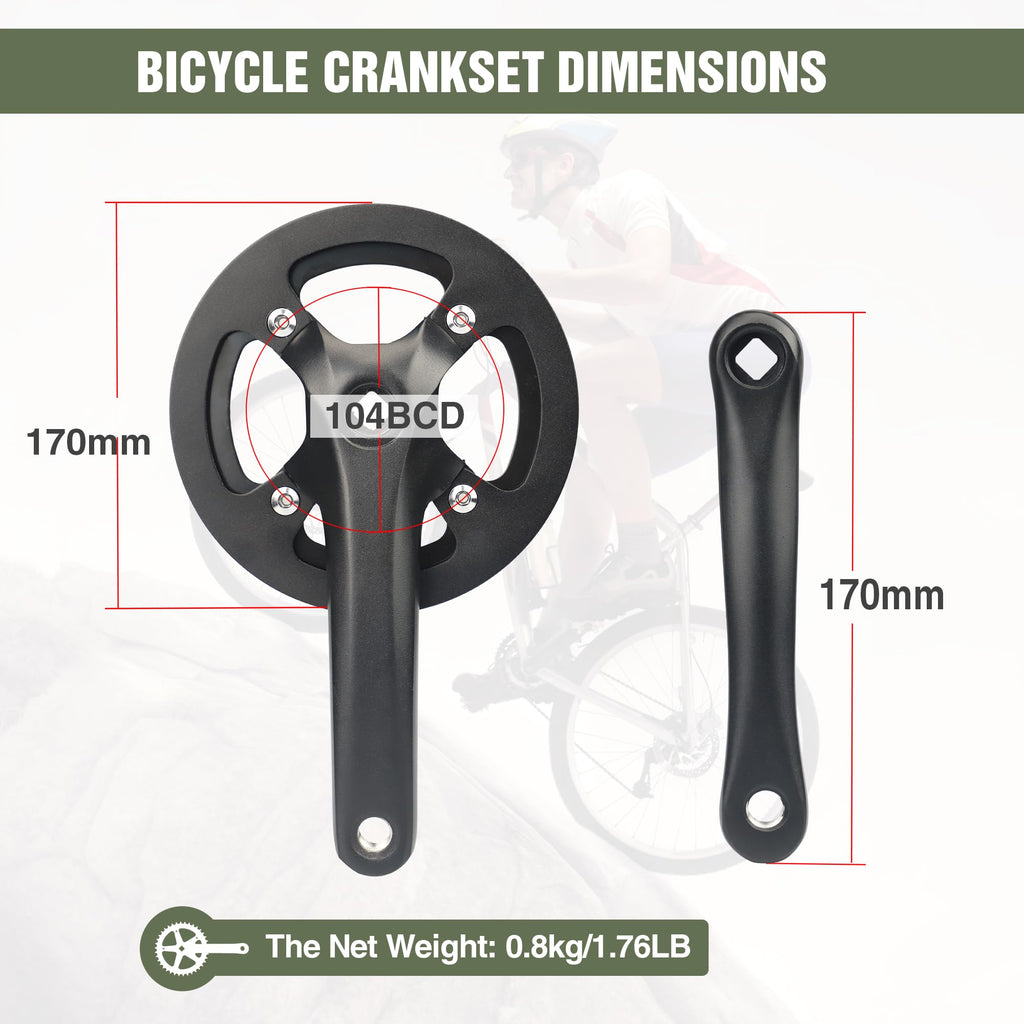 WEEROCK Mountain Bike Crankset Steel 1 Piece 38T Charing Single Alumininum Alloy Cover Crank Set with 170mm Arm 104 BCD, Compatible with Single Speed Bicycle and 6/7/8/9/10/11 Speeds MTB Bike, Black