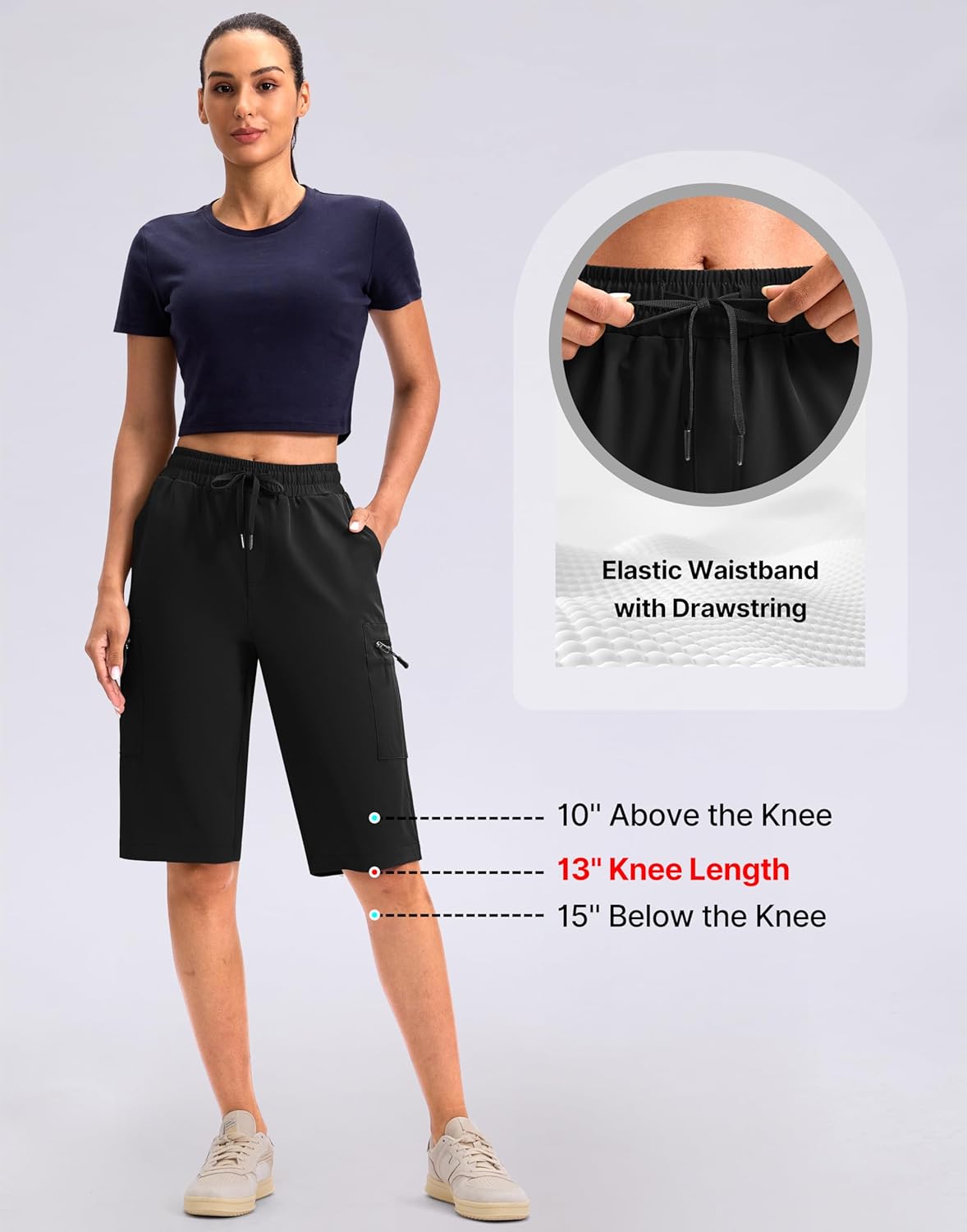 Viodia Women's Hiking Shorts - Knee-Length Cargo Bermuda with Zipper Pockets | Quick-Dry Summer Style
