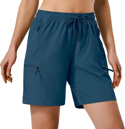 Hugut Women's Quick-Dry Hiking Cargo Shorts - Lightweight, Water-Resistant with Zipper Pockets | Ideal for Travel & Golf