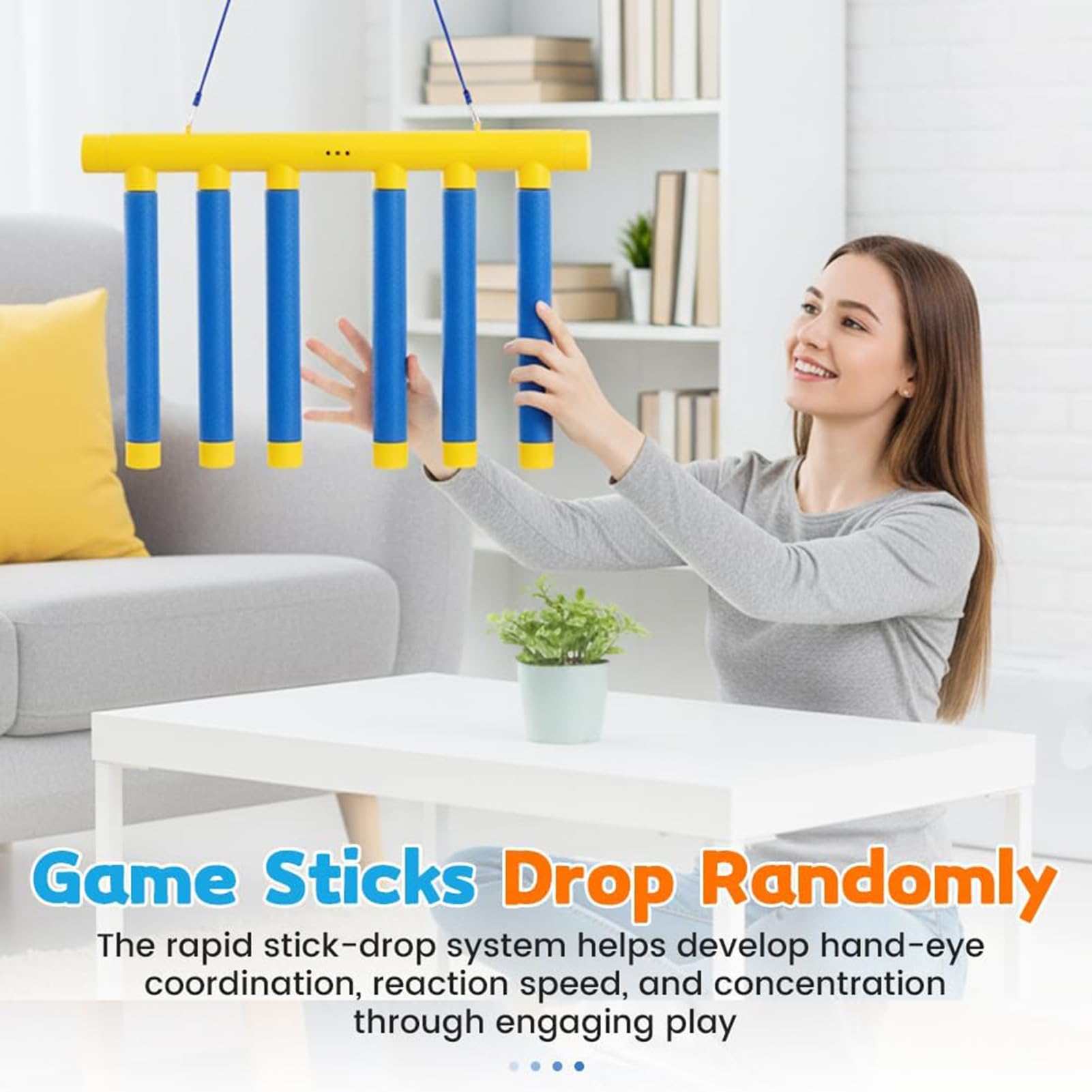 KBBYT Reflective Drop Stick Challenge Game, Catch All Drop Sticks, Hand Eye Coordination Reflex Training Toy, 3 Adjustable Speed Modes (Dark Blue)