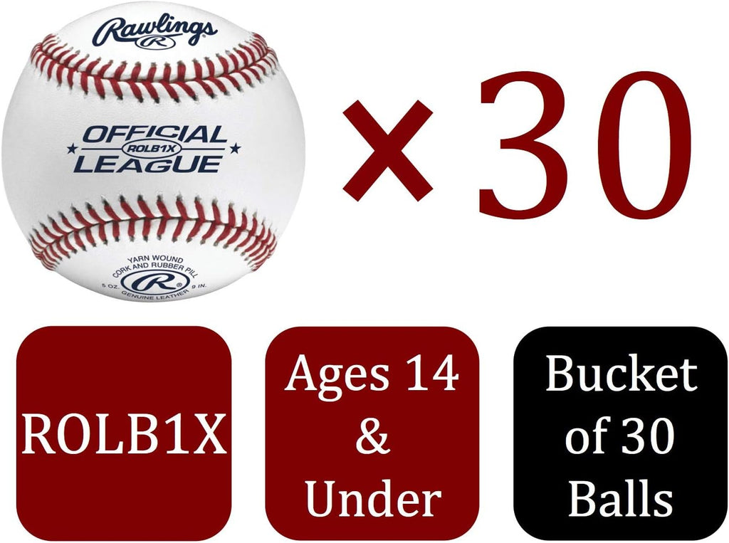 Rawlings Official League Youth Baseballs - Competition Grade, 30-Ball Bucket | ROLB1X