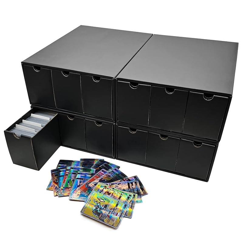 12-Drawer Trading Card Storage Box with 50 Dividers - MTG, Baseball & Sports Cards Collector Box (Black, 12 Drawers)