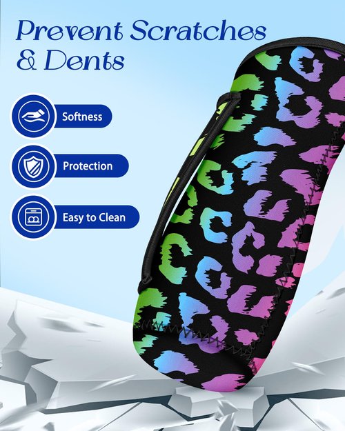 Toykee Water Bottle Sleeve for Cirkul 22 oz - 2 Pack Bottles Cover Holder Carrier Bag with Side Handle Colorful Paw Leopard