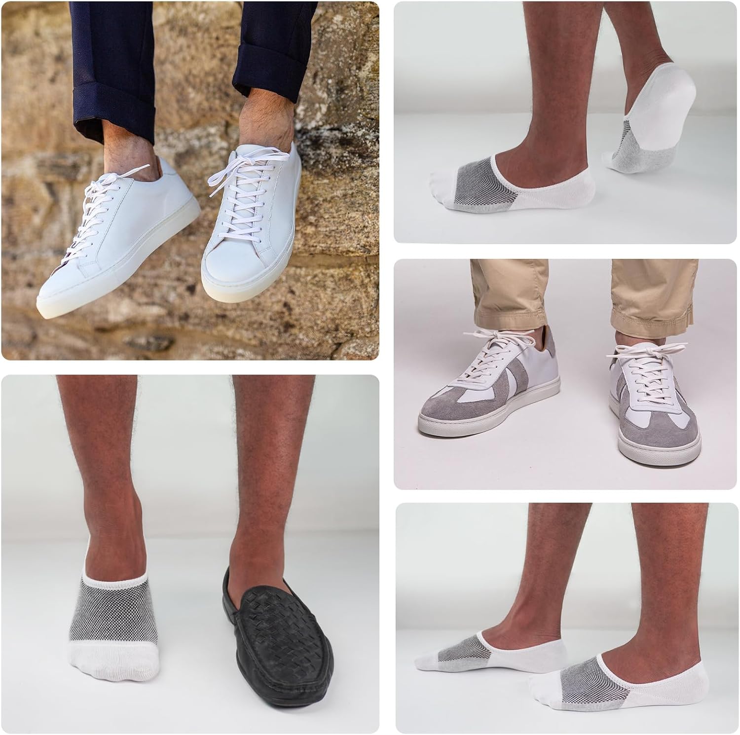 SIXDAYSOX No Show Socks for Men - 6/8 Pack of Invisible Low Cut Non-Slip Socks | Size 5-11/10-13