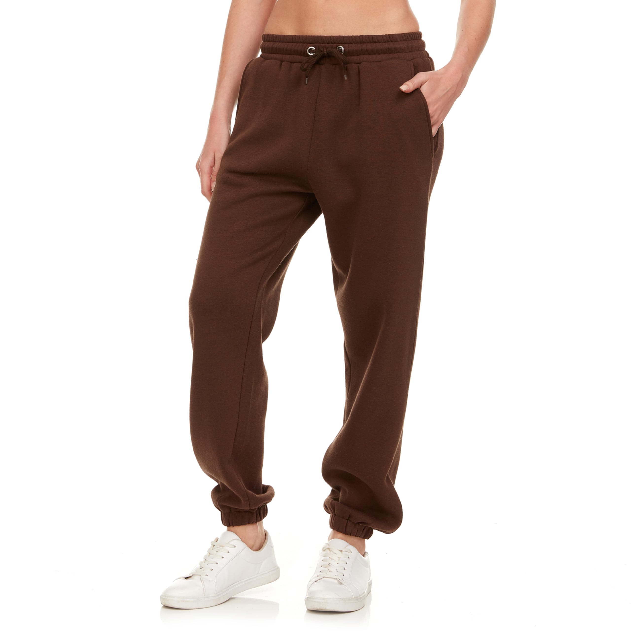 Sweatpants for Women - Closed Cinch Bottom Fleece Lounge Womens Plus Size Joggers Brown
