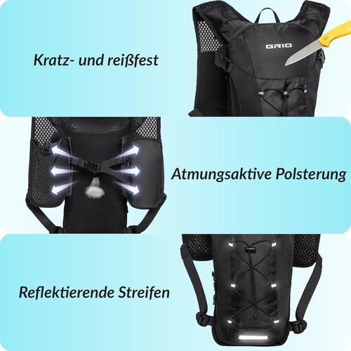 GRIO Lightweight Running Hydration Vest - 2L Water Bladder for Hiking, Cycling & Running