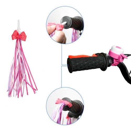 Kids Bike Basket Gift Set, Bike Basket Front Mount with Streamers & Bell, Universal Bike Accessories for Kids – Fits Most Scooters & Bicycles, Pink