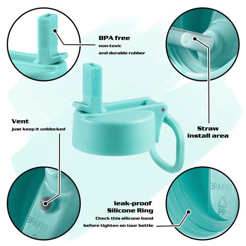Vmini Wide Mouth Straw Lid and Protective Boot Combo Pack, Compatible with Most Sports Water Bottles from 32-40 oz, Plus 2 Straws and 2 Brushes. (Mint)