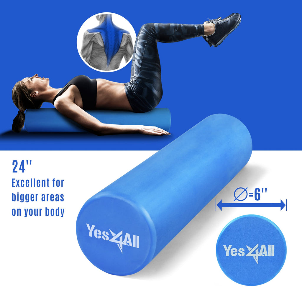 Yes4All EVA Firm Foam Roller for Back - Round Roller for Exercise, Yoga & Pilates 12/18/24/36 inch
