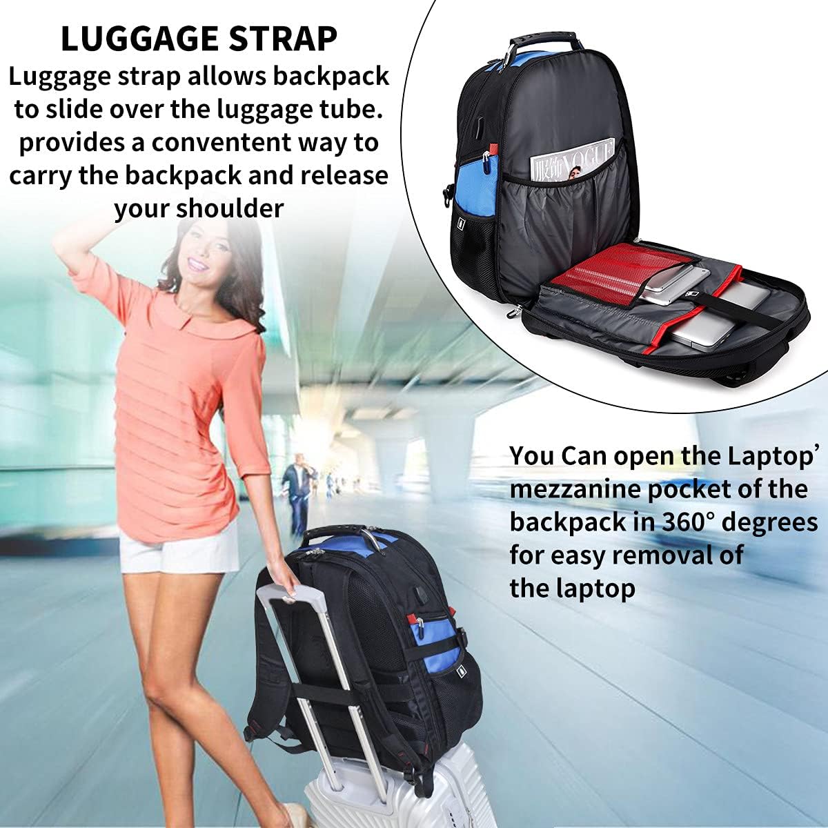 SHRRADOO Extra Large 50L Travel Laptop Backpack - Airline Approved, Fits 17-Inch Laptops for Men & Women