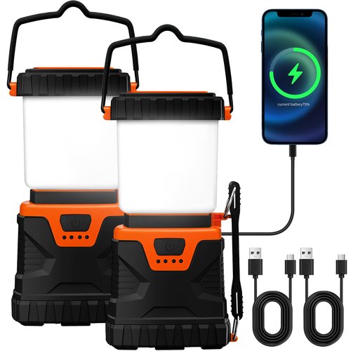 Xynover LED Camping Lantern Rechargeable,1000LM, Portable with 5 Ligth Modes, IP44 Waterproof 4400mAh Tent Flashlight Lanterns for Power Outages, Hiking, Hurricane,Campsites, Emergencies (2-Pack)