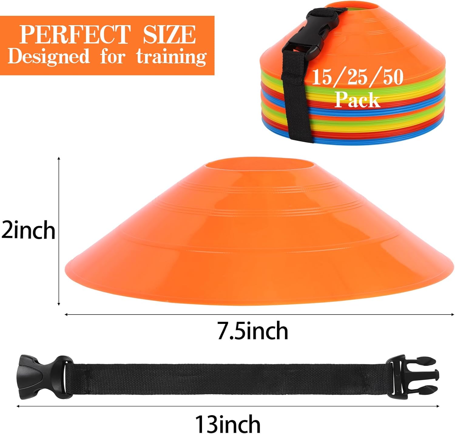 Soccer Cones - 15/25/30/50 Pack with Mesh Bag & Strap | Agility Cones for Training & Drills