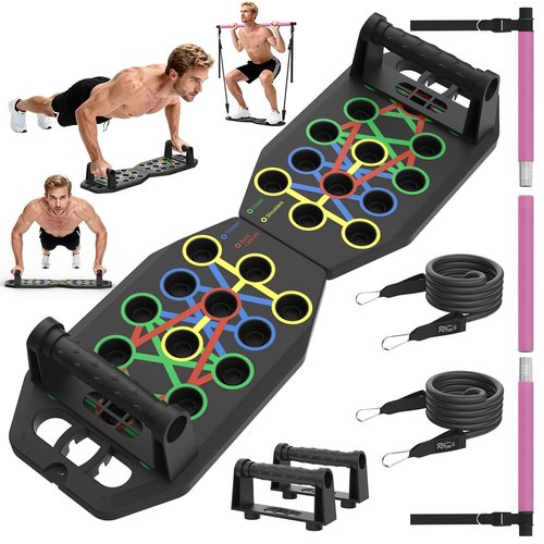 Lazolloa Push Up Board Bar Kit with Resistance Bands, Portable Pilates Bar for Fitness, Home Workout Gym System, Foldable Exercise Equipment for Full Body Training, Men & Women