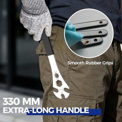 Professional Bike Pedal Wrench, Cr-V Steel + Ni-Cr Plating Super Hard Bicycle Pedal Removal Tool, 13in/33cm Extra Long Handle Bicycle Pedal Wrench with Rubber Grip for Road Mountain Bikes