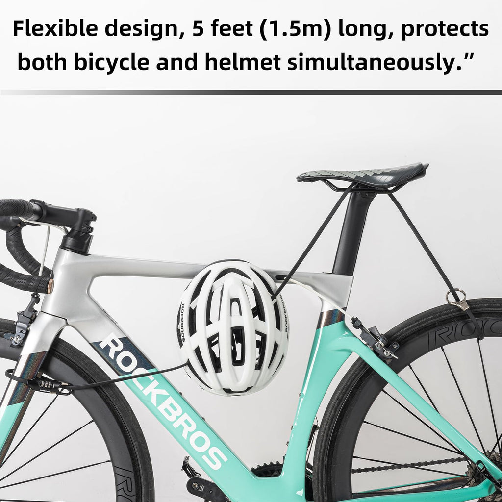 ROCKBROS 5FT Bike Lock Cable with Preset Combination Lightweight Versatile & Weatherproof Security Bike Lock Black