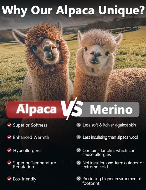 Juclise Alpaca Wool Heavyweight Thermal Boot Socks Hunting Hiking Working Thick Cold Weather Cushioned (Large Carbon Black)