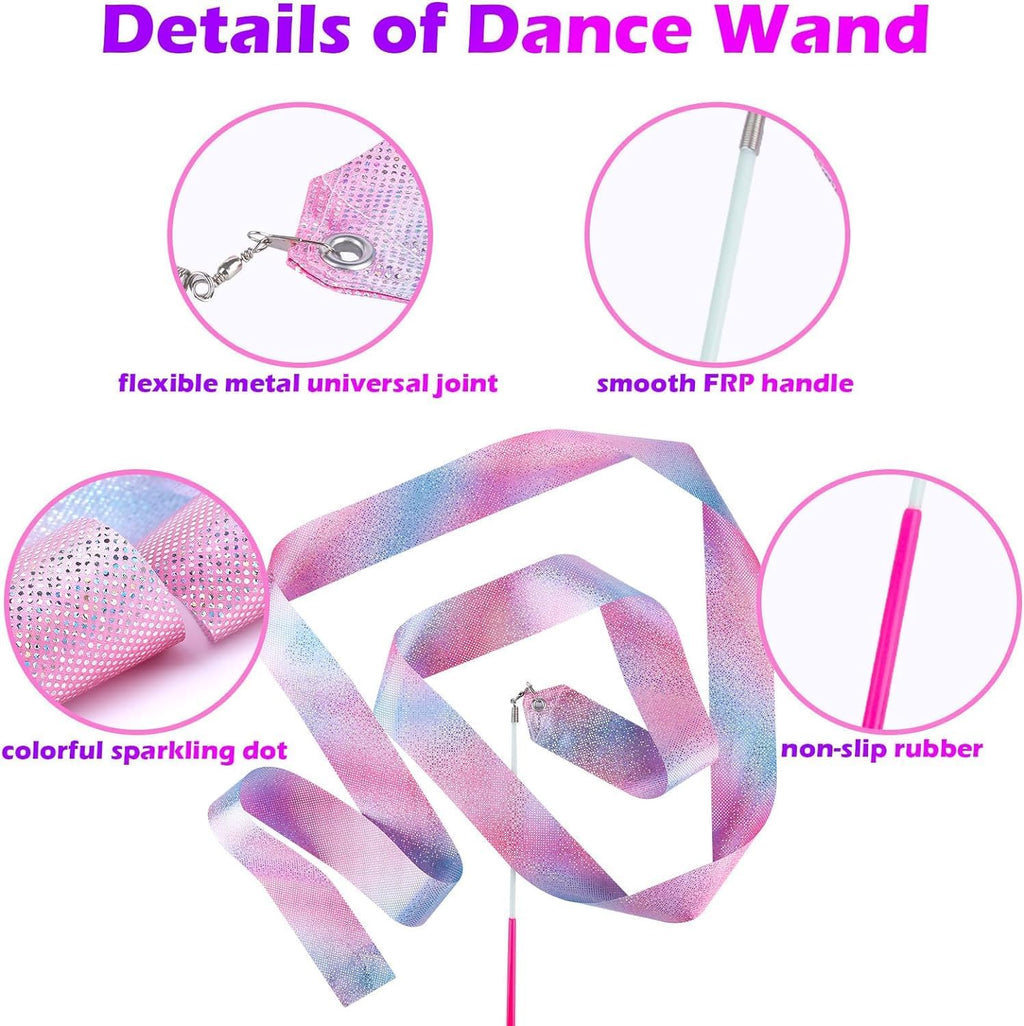 Skiennix Sparkly Dance Ribbons - 6.6 Ft Twirl Streamer Wands for Kids' Ballet & Gymnastics Parties