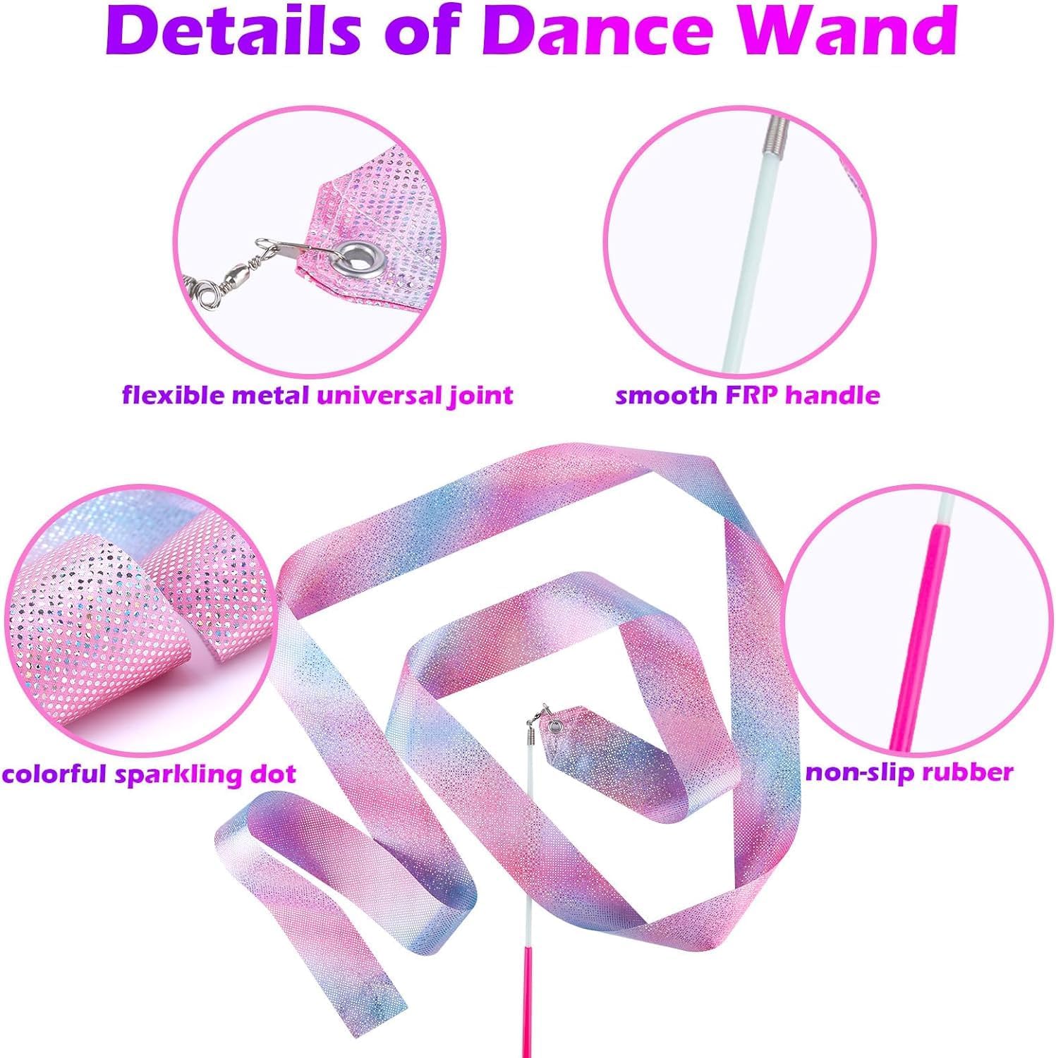 Skiennix Sparkly Dance Ribbons - 6.6 Ft Twirl Streamer Wands for Kids' Ballet & Gymnastics Parties
