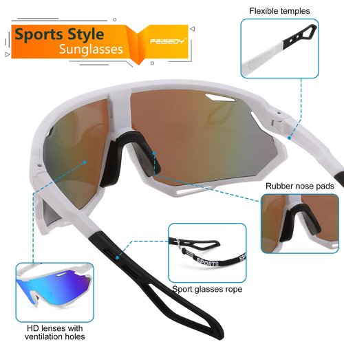 FEISEDY Sport Sunglasses for Men Women, Cycling Glasses with UV Protection, for Baseball, Ski, Runing, Golf B0082