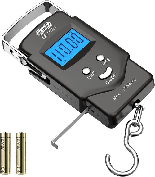 Dr.meter Fishing Scale - 110lb Digital Luggage Scale with Backlit LCD & Measuring Tape | Pocket Size, Batteries Included