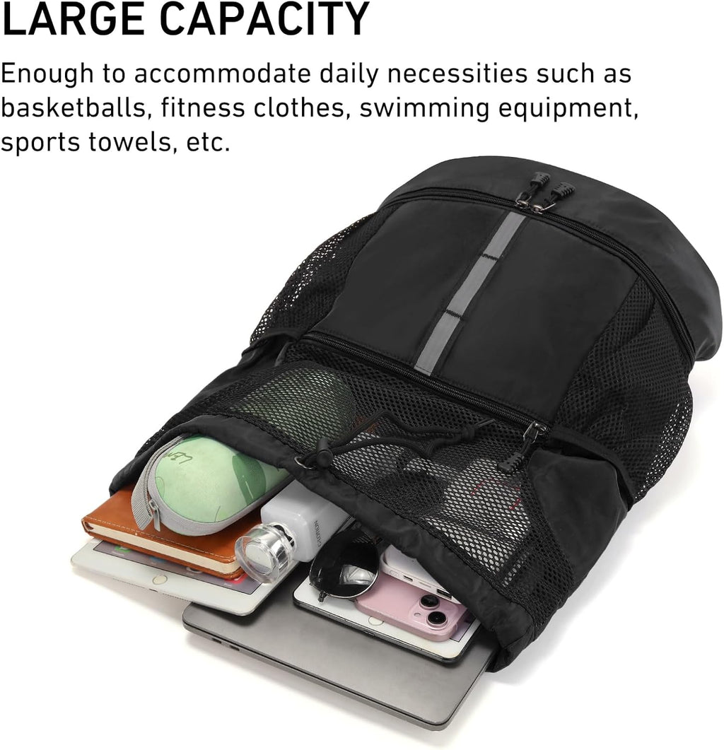 Valleycomfy Gym Bag - Drawstring Sports Backpack with Shoe Compartment & Reflective Strips | Black