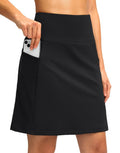 SANTINY 18" Skorts for Women with 4 Pockets High Waist Long Athletic Tennis Skirt Golf Skort Dressy Casual (Black_L)