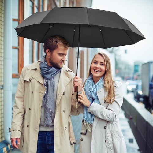 G4Free 54 Inch Large Compact Windproof Golf Umbrella for Rain Oversized Auto Open Close Folding Travel 10 Ribs Vented Double Canopy Umbrella for Women Men (Black)
