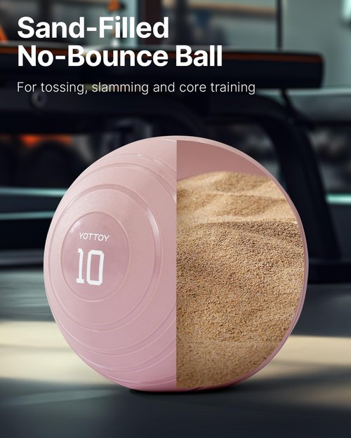 YOTTOY Medicine Ball for Exercise-slam Ball for 6&10&15 lb,Non Slip Grip,Durable Construction,Sand Filling Training,Workout,Gym for Man&Woman (YOTTOY Pink, 15lb)
