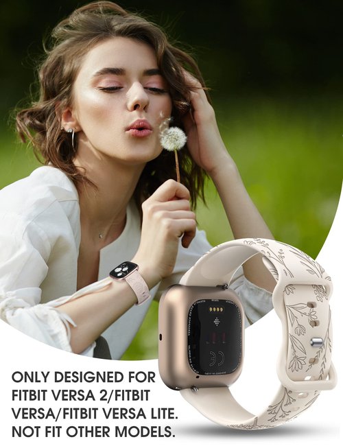 Minyee 3 Packs Floral Engraved Band Compatible with Fitbit Versa 2 Band/Versa Lite/Versa Band Women, Cute Soft Silicone Dandelion Flower Pattern Sport Designer Fancy Summer Strap for Versa 2