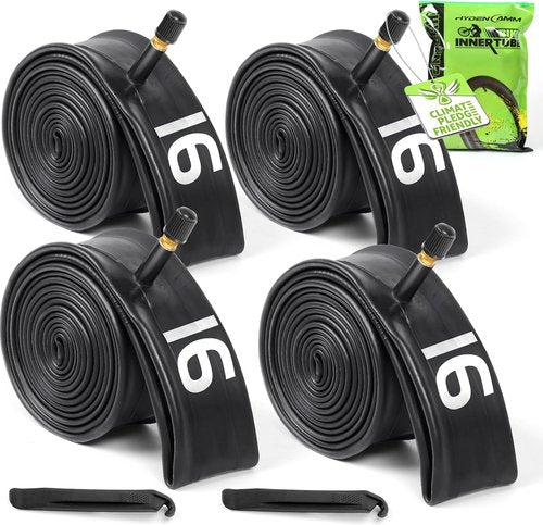4 Pack 12''/16"/18"/ 20"/ 24"/ 26" /27.5''/29" x1.75/1.95/2.10/2.125 Bike Tubes with 2 Tire Levers, Bicycle Tube 32mm Schrader Valve, Bike Inner Tube for Road/MTB/Kids Bike (4 of One Size)