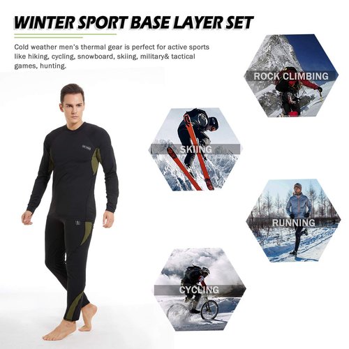 Yunoble 2 Pack Thermal Underwear for Men Long Johns Fleece Lined Hunting Gear Bottom Top Set Base Layer Cold Weather-L